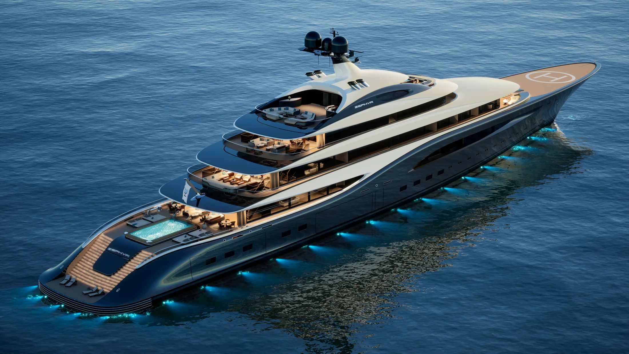 Dörries Yachts unveils 115.8m H2 design ZEPHYR concept